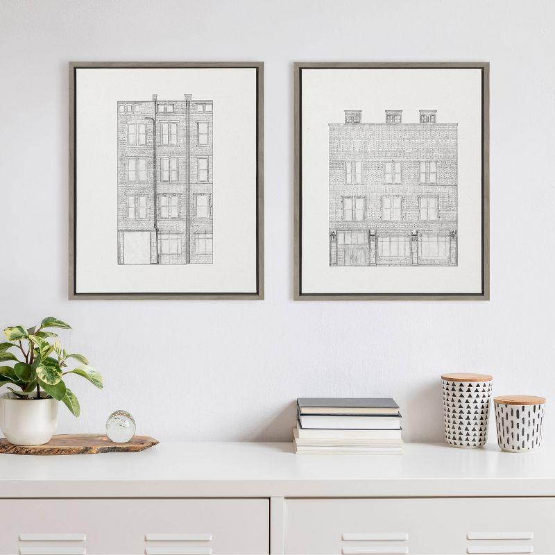 (Set of 2) 18" x 24" Sylvie Brick Building Fade 1 and 4 Canvas by Vio: Urban Wall Decor - Kate & Laurel