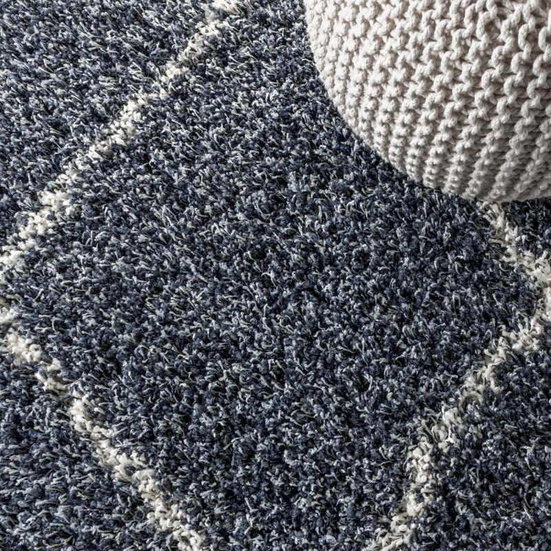 4'x6' Mercer Shag Plush Tassel Moroccan Geometric Trellis Area Rug, Denim/Cream - JONATHAN Y