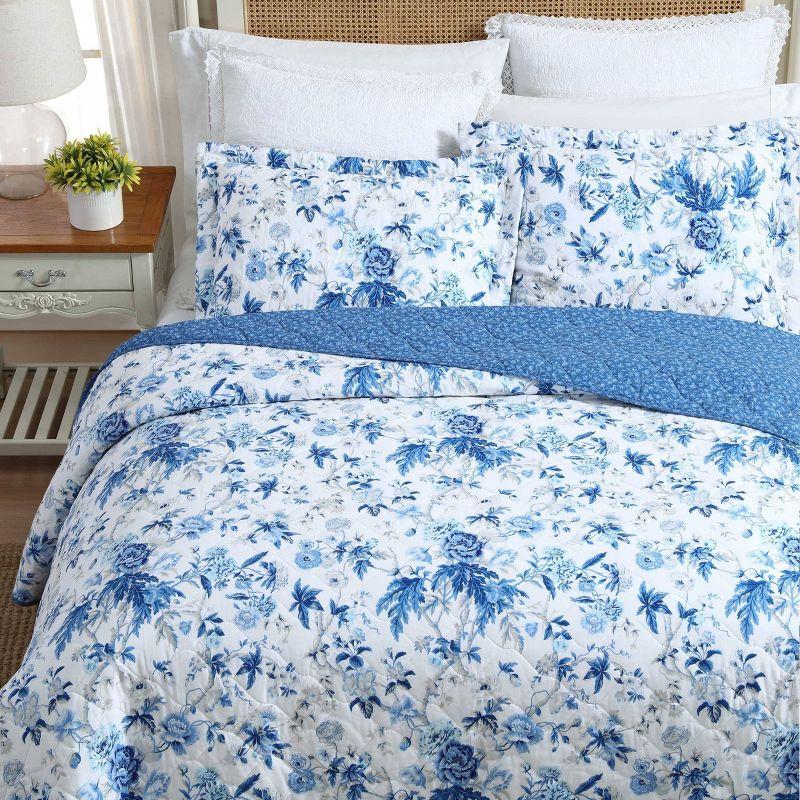 Laura Ashley Twin Breezy Floral Quilt Set Blue