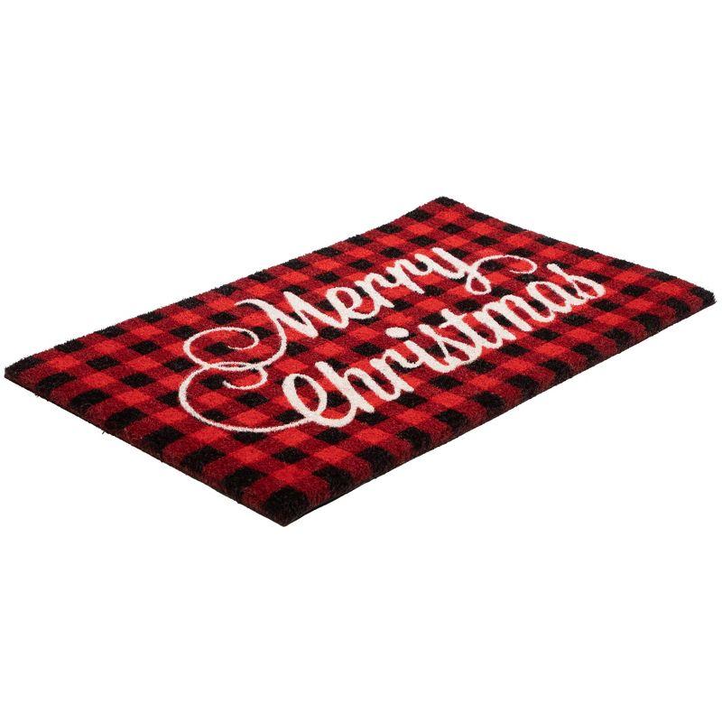 Northlight Red and Black Plaid "Merry Christmas" Natural Coir Christmas Outdoor Doormat 18" x 30"