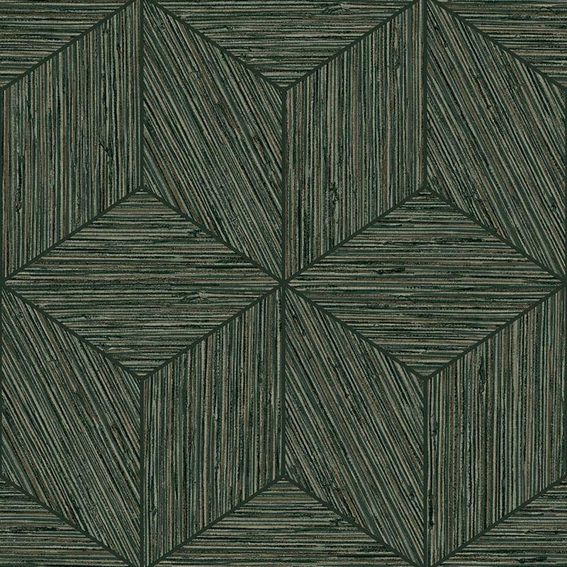 Pine Green Geometric Grasscloth Self-Adhesive Wallpaper