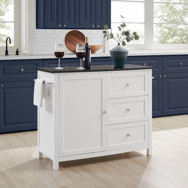 Crosley Soren Granite Top Kitchen Island/Cart Black/White: Traditional Style with Caster Wheels, Storage & Assembly Tools Provided