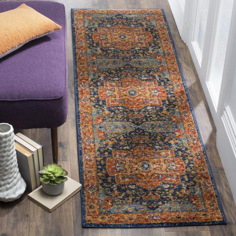 Reversible Hand-Knotted Blue and Orange Synthetic Area Rug - 2'2" X 4'