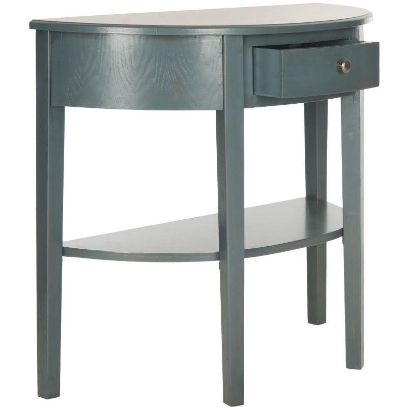 Teal Pine Wood Demilune Console Table with Storage