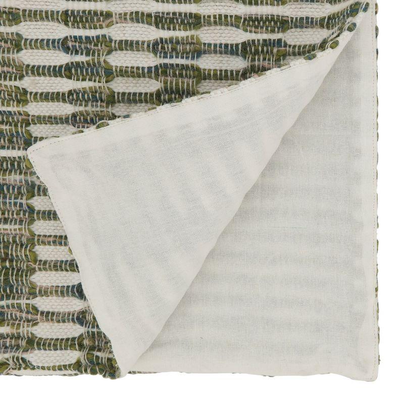 Green and White Woven Cotton Table Runner, 16" x 72"