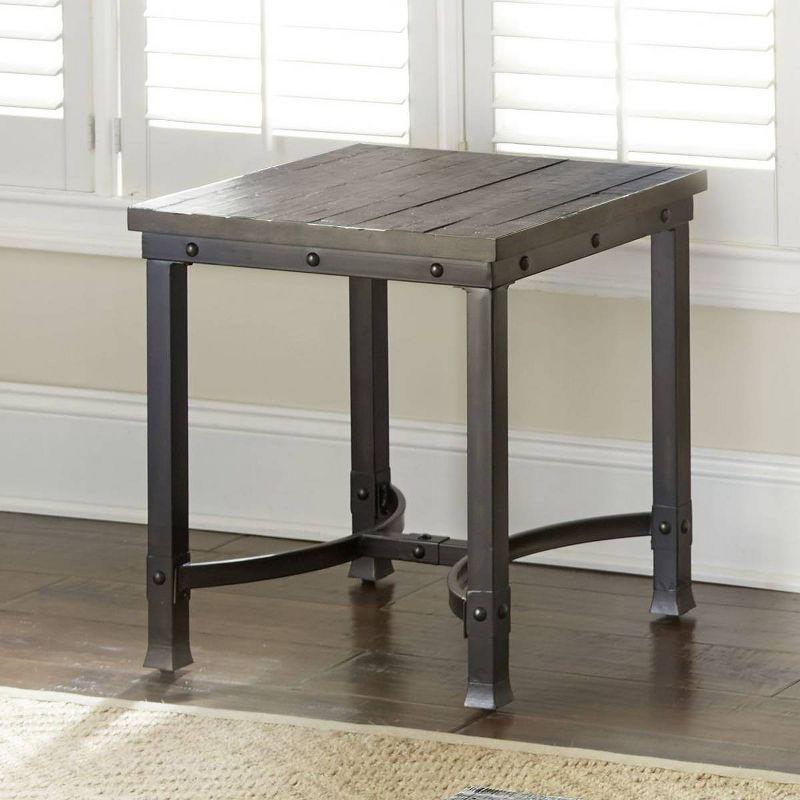 Ambrose End Table Dark Brown/Rustic Honey - Steve Silver Co.: Iron Frame, Square Shape, 24" Height