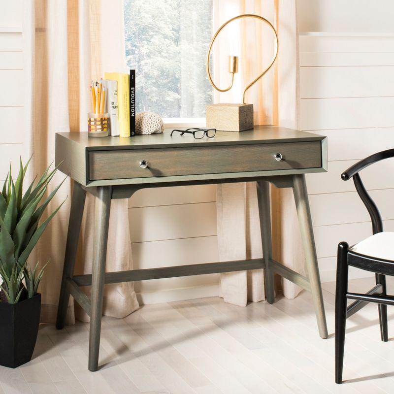 Ash Grey Transitional Home Office Desk with Polished Chrome Hardware