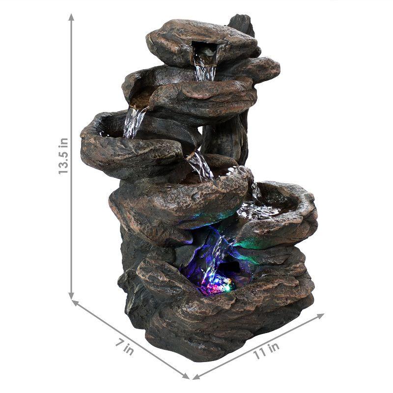 Rock Falls Rustic Resin Tabletop Fountain with Colored LED Lights