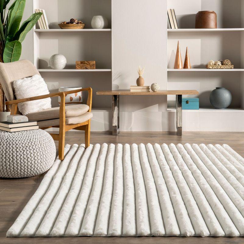 nuLOOM 5' x 8' Cozy Plush SuperiorWash Area Rug, Machine Washable, Non-Slip, Soft Fluffy Shag Carpet for Living Room Bedroom Nursery, Kai Off-white