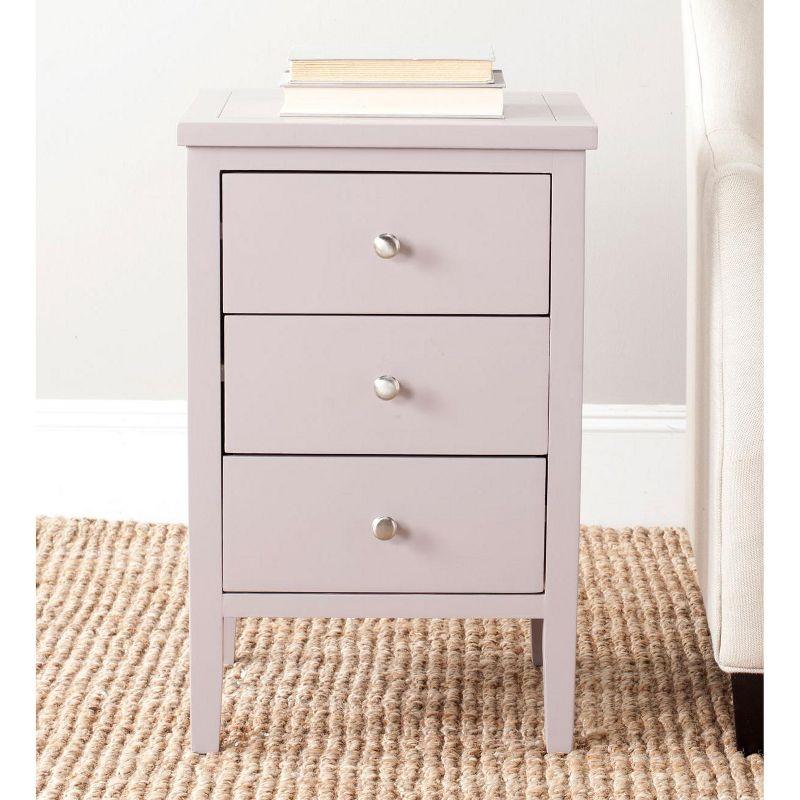 Transitional White 3-Drawer Wooden Nightstand with Polished Silver Pulls