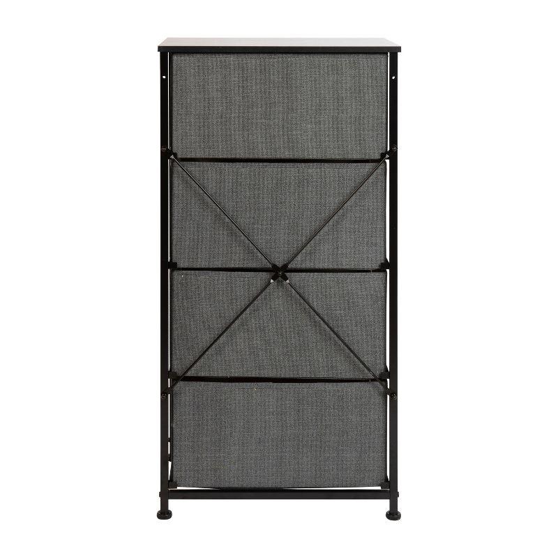 Emma and Oliver 4 Drawer Vertical Storage Dresser with Black Wood Top & Gray Fabric Pull Drawers