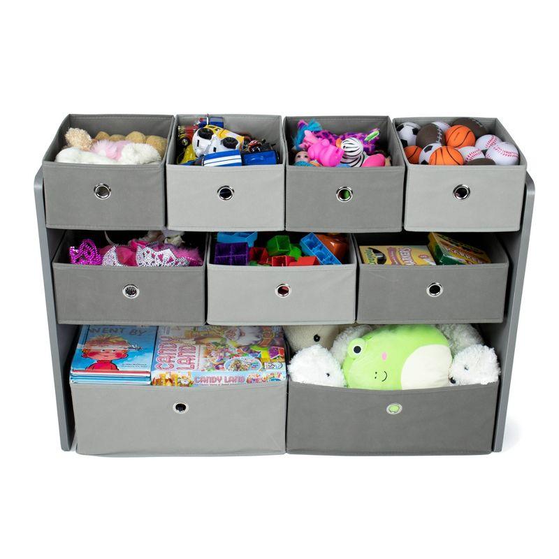 Gray 3-Tier Kids' Toy Organizer with 9 Fabric Bins