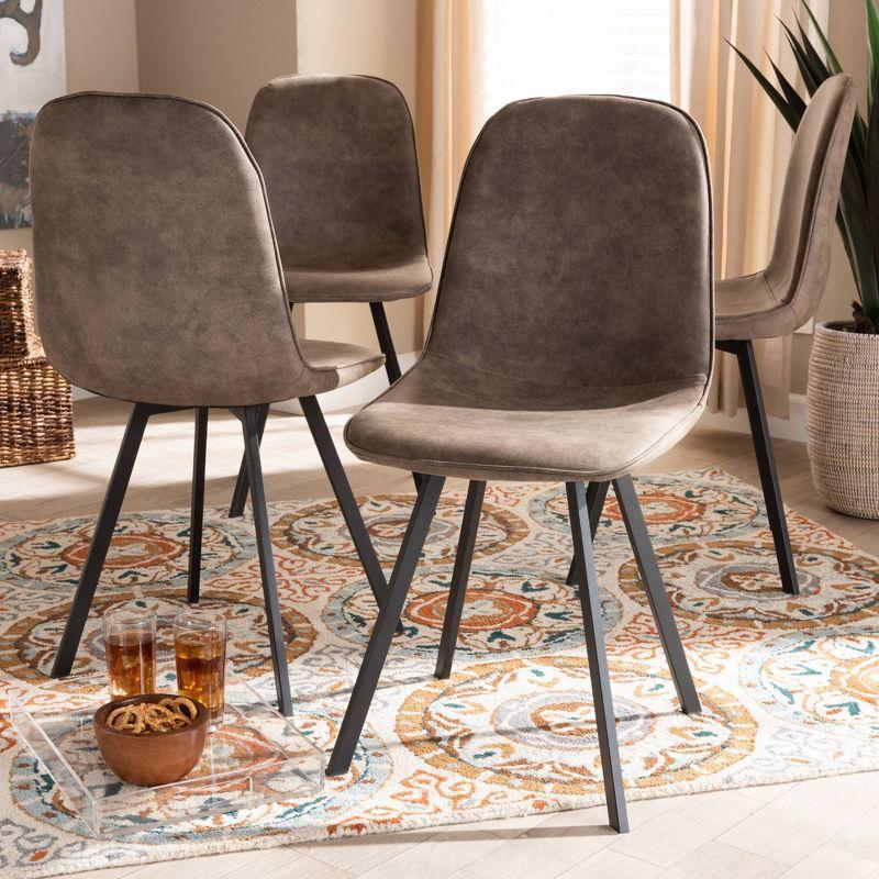 Set of 4 Brown Faux Leather Metal Dining Chairs