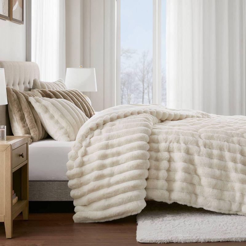 Madison Park Jasmine 3 Piece Ultrasoft Faux Fur Ribbed Comforter Set
