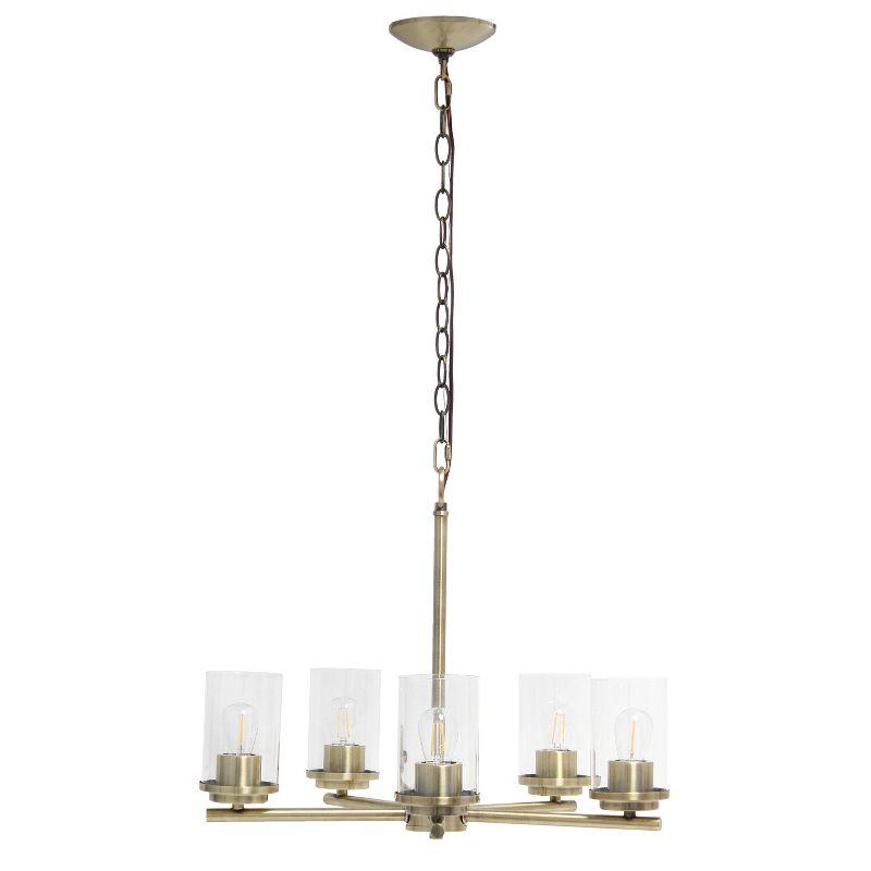 Elegant Antique Brass 5-Light Pendant with Clear Glass Shades