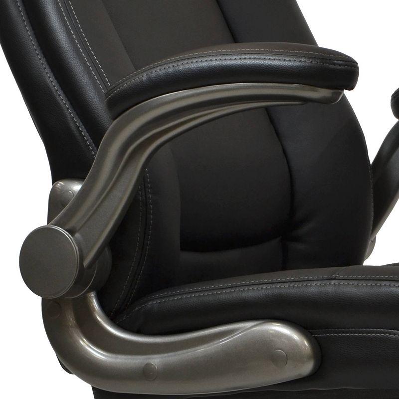 Medium Back Manager Chair with Flip-up Black - Techni Mobili: Stitched Techniflex, Built-in Support, 5-Star Base