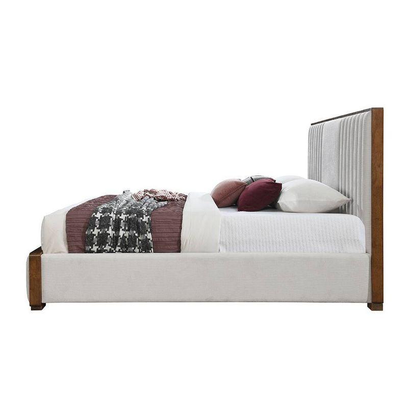 Acme Furniture 87.4" Queen Bed Kaleea Bed Light Gray Chenille Walnut Finish : Faux Leather Upholstery, Wood Frame