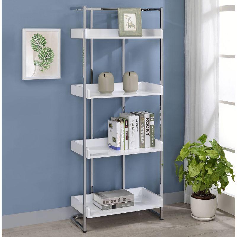 67.5" Ember 4 Shelf Bookcase White High Gloss - Coaster: Laminated, Modern Style, Includes Anti-Tip Hardware