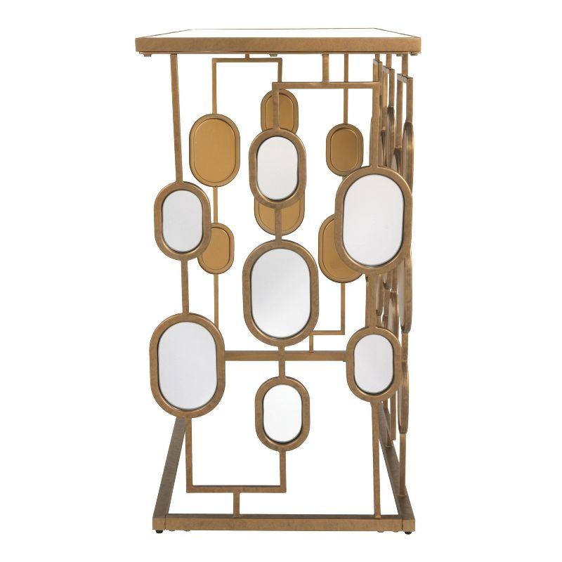 Everly Quinn Mirrored Glass Top Console Table Gold Finish