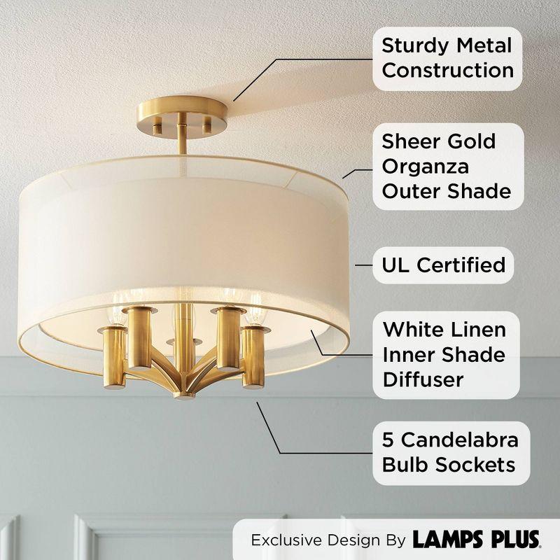 Warm Brass and White Drum Shade Semi Flush Mount Ceiling Light