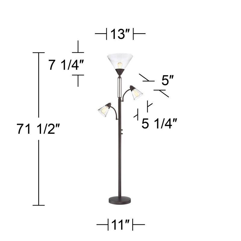 Franklin Iron Works Warwick Industrial Torchiere Floor Lamp with Side Lights 71 1/2" Tall Tiger Bronze LED Clear Seedy Glass for Living Room Reading