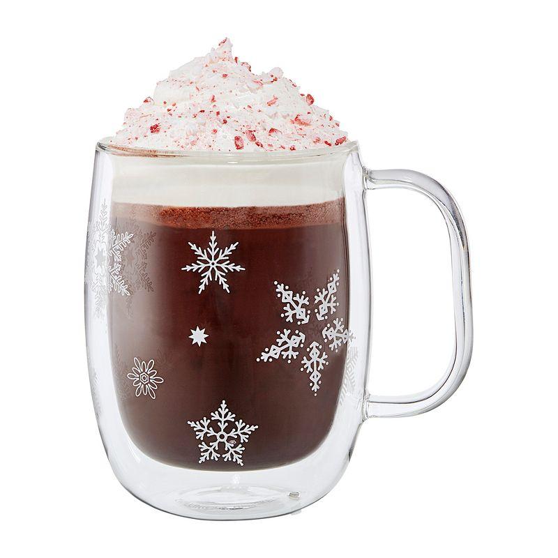 ZWILLING Sorrento Double Wall Glass Snowflake Coffee Mugs, 12oz. Each