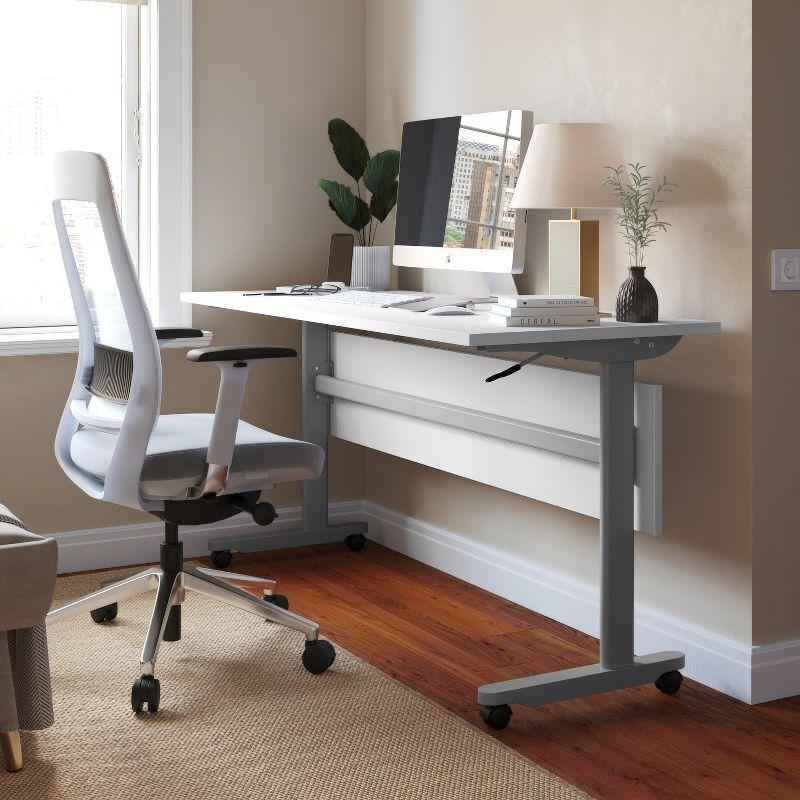 White and Gray Laminate Flip Top Training Table with Privacy Panel