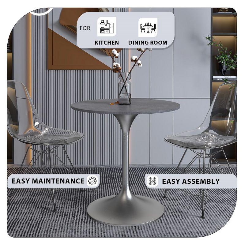 George Oliver Heatherton 27" Round Dining Table with Sintered Stone Top and Brushed Silver Stainless Steel Pedestal Base Kitchen Table Seats 2-4 Person