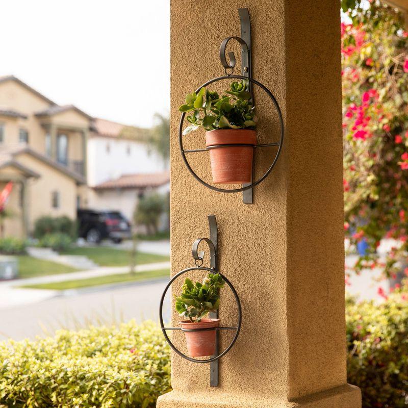 Set of 2 Hanging Planters with Circular Frame and Terra Cotta Metal Pots Black - Danya B.: Iron Wall-Mounted, Outdoor-Indoor Use