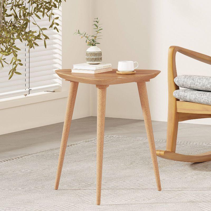 Mid-Century Modern Triangular Rubberwood End Table in Natural Finish