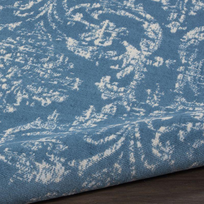 Nourison Jubilant 5'3" x ROUND (5' Round) Blue Area Rug Farmhouse Vintage Damask by Nourison