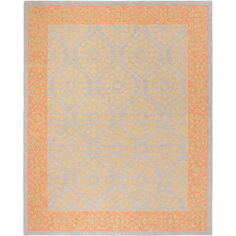 Ivory and Orange Floral Wool 8' x 10' Area Rug