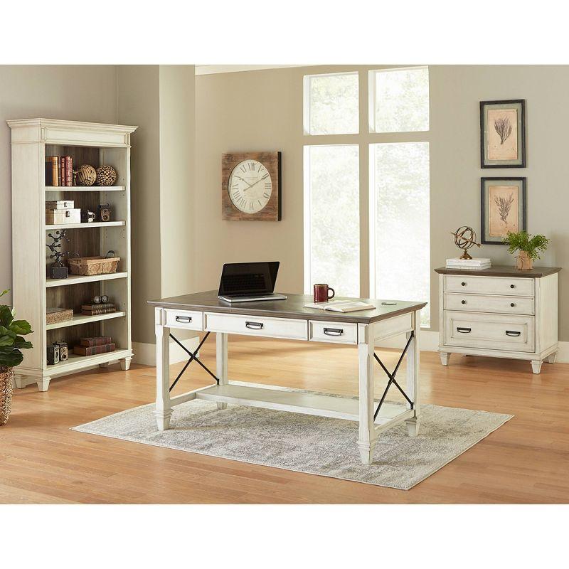 Hartford 64" Vintage White Writing Desk with Power Outlets and USB