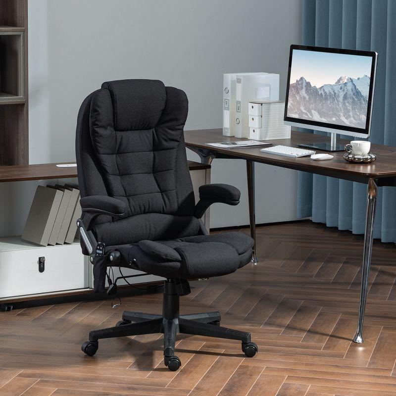 Vinsetto 6 Point Vibrating Massage Office Chair with Heat, Linen High Back Executive Office Chair with Reclining Backrest, Armrests, Black