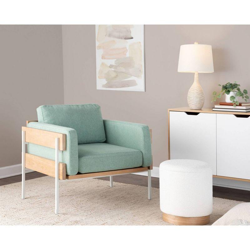 Light Green Fabric and Natural Wood Metal Accent Chair