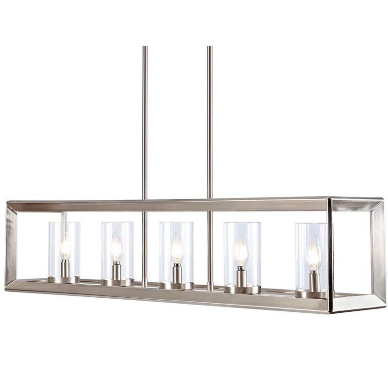 Anna 38.5" Nickel Linear 5-Light LED Glass Pendant