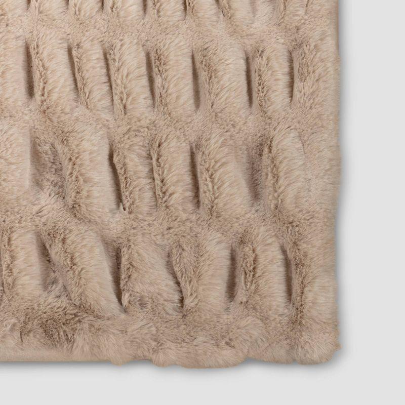 50"x60" Ruched Faux Rabbit Fur Throw Blanket Neutral - Threshold™: Plush, Machine Washable, Reversible