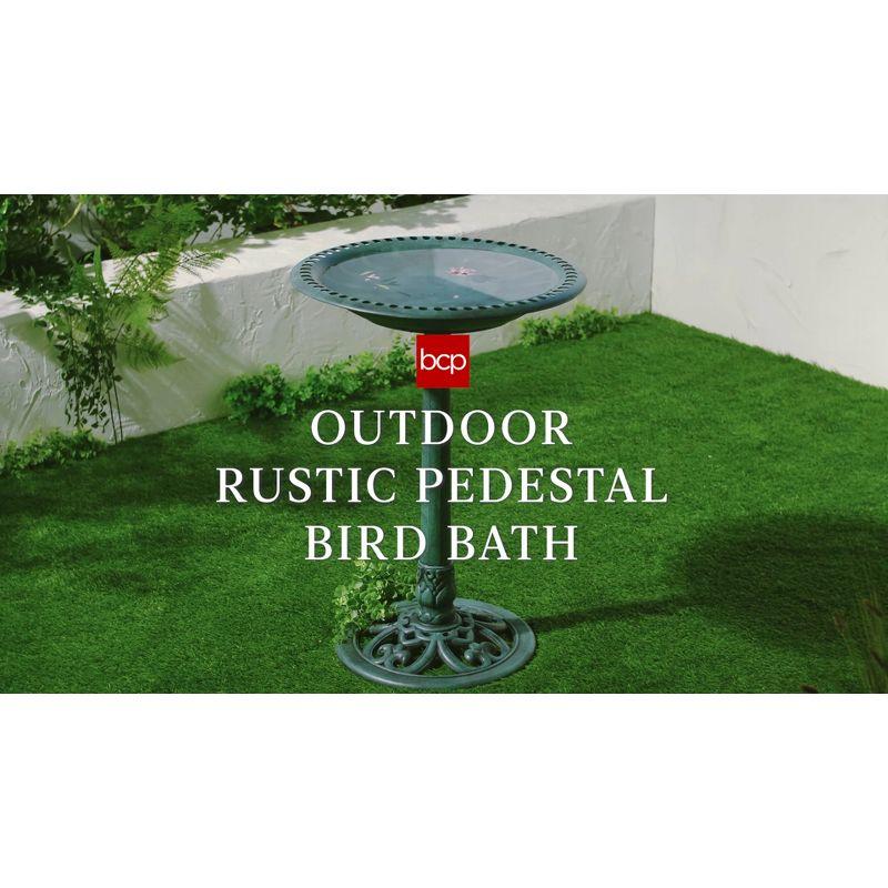 Best Choice Products Outdoor Rustic Pedestal Bird Bath Accent for Garden, Yard w/ Fleur-de-Lis Accents  Green