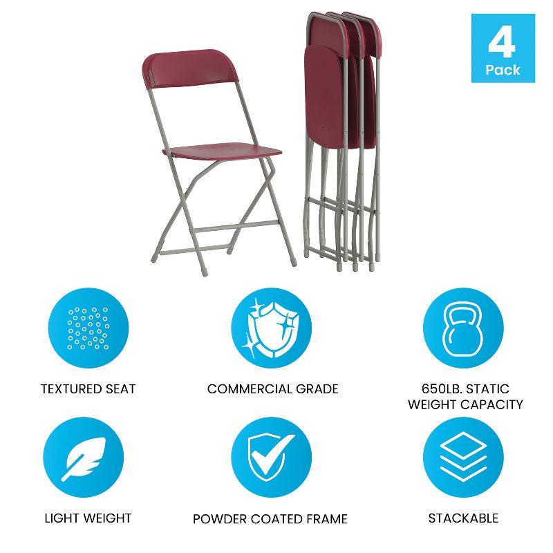 Emma and Oliver Folding Chair - Red Plastic - 4 Pack 650LB Weight Capacity - Event Chair