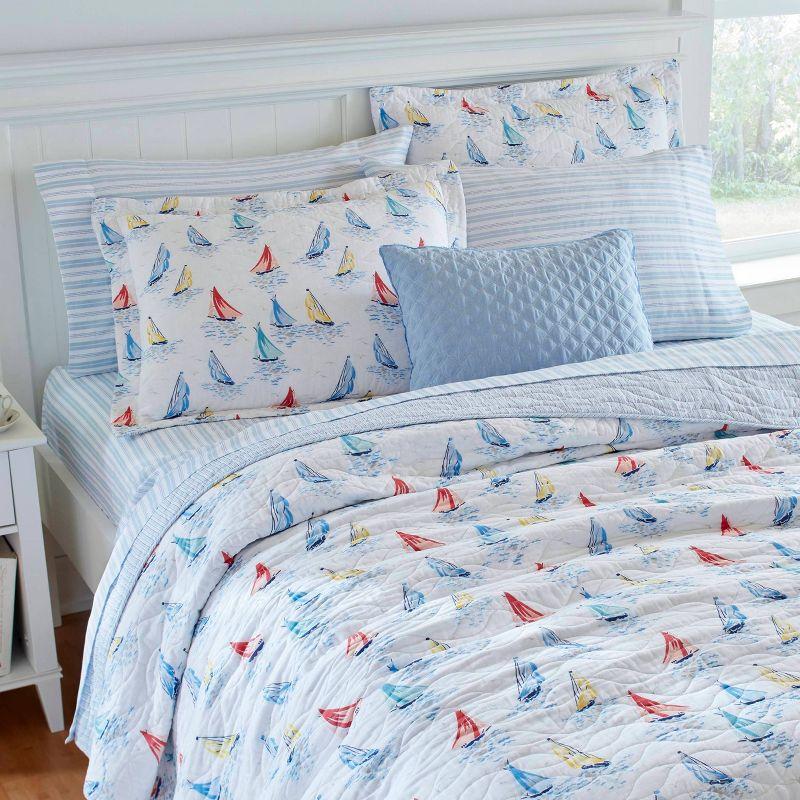 Ahoy Blue Cotton Reversible King Quilt Set