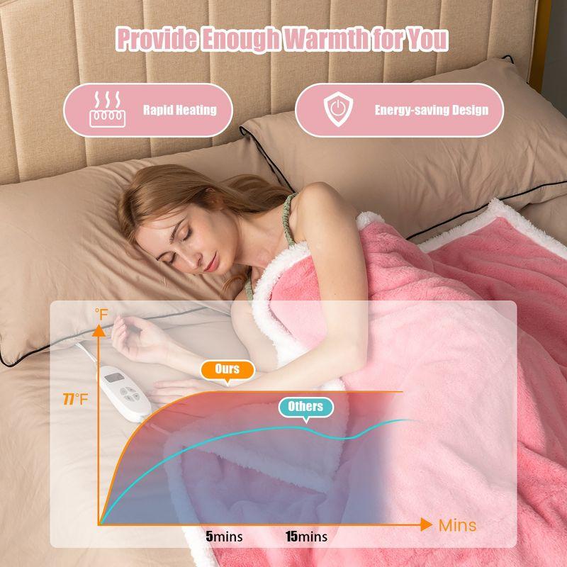 Tangkula Heated Blanket 60" x 50" Electric Blanket Throw, Warming Blanket with 10 Heating Levels, 9H Timer Auto Shut Off, Overheat Protection Pink