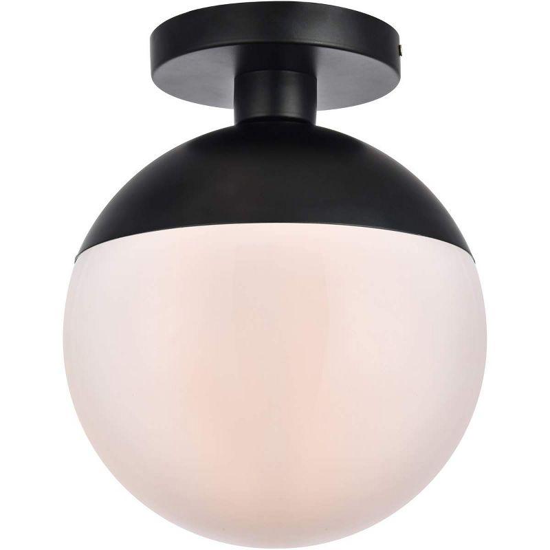 Elegant Lighting Eclipse 1 Light Black Flush Mount With Frosted White Glass