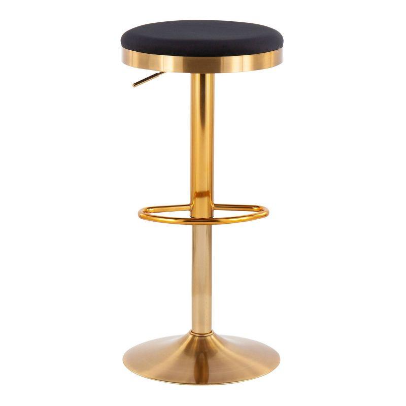 Set of 2 Dakota Glam Adjustable Barstools Steel/Velvet Gold/Black - LumiSource: Swivel, Footrest, Mid-Century Modern Design