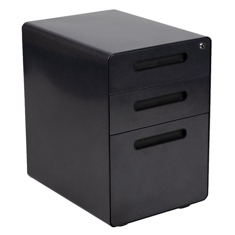 Black Mobile 3-Drawer Lockable Filing Cabinet with Casters