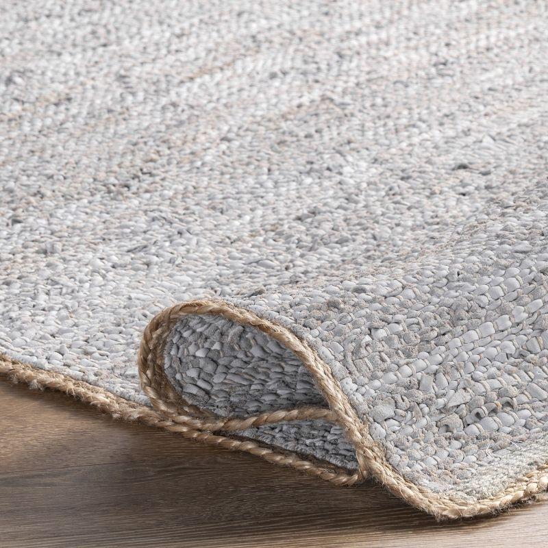 Light Gray 4' x 6' Handwoven Leather and Hemp Rug