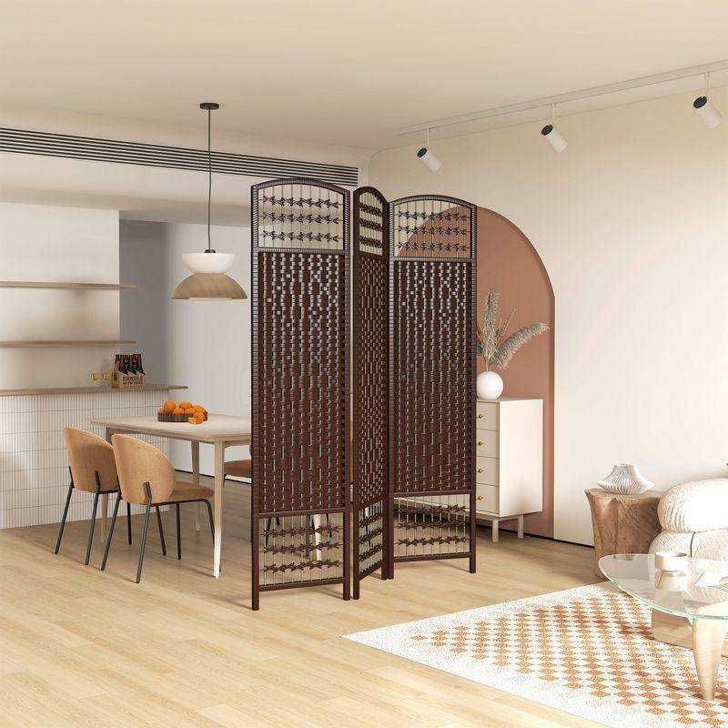HOMCOM 3 Panel Room Divider, Folding Privacy Screen, 5.6' Room Separator, Wave Fiber Freestanding Partition Wall Divider, Brown