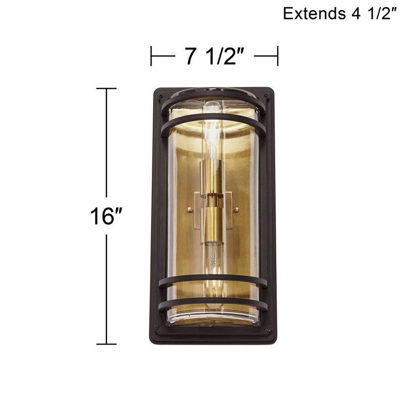 John Timberland Modern Wall Light Sconce Black Warm Brass Hardwired 7 1/2" 2-Light Fixture Clear Glass for Bedroom Bathroom Vanity