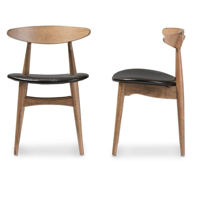 Set of 2 Edna Mid-Century Modern Dining Chairs: Black Faux Leather & Oak - Baxton Studio