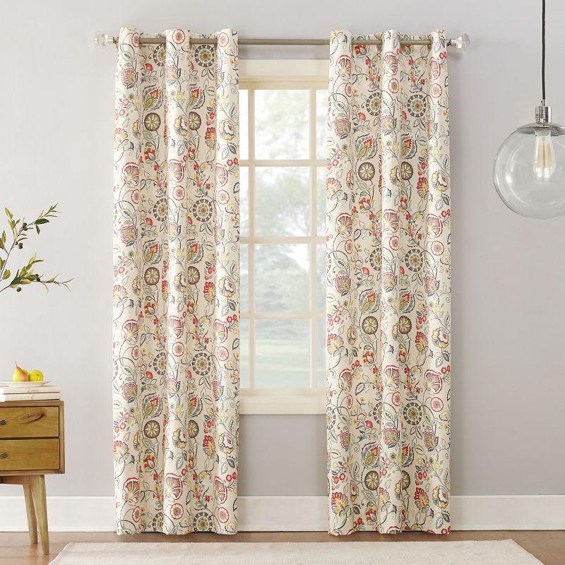 Curson Botanical Print Thermal Insulated Room Darkening Grommet Curtain Panel