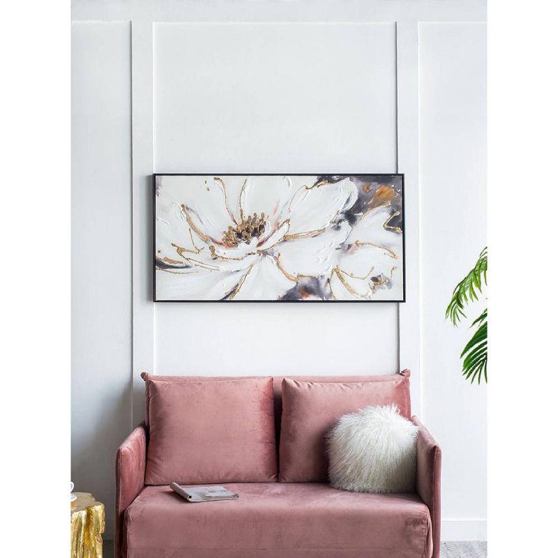 A&B Home Blooming Floral Framed Hand-Painted Wall Art - 24.5"W X 48"H X 2“L - Black Frame - Cream/Gray